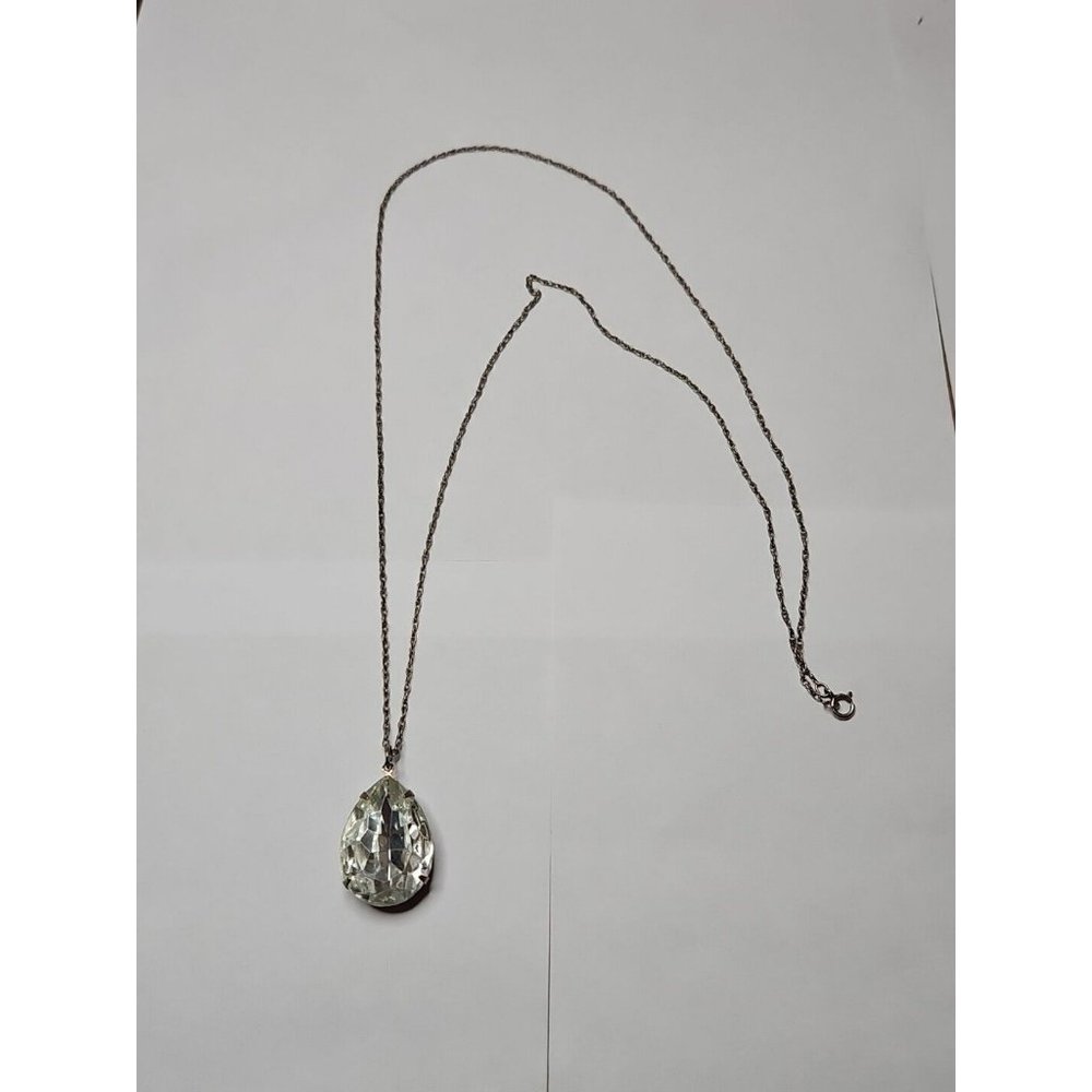Vintage Long Chain with Crystal-Like Pendant, 26''